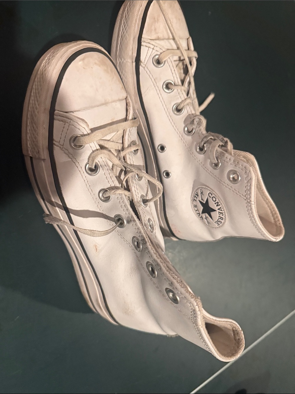 Converse White High Top Sneakers with Black Trim